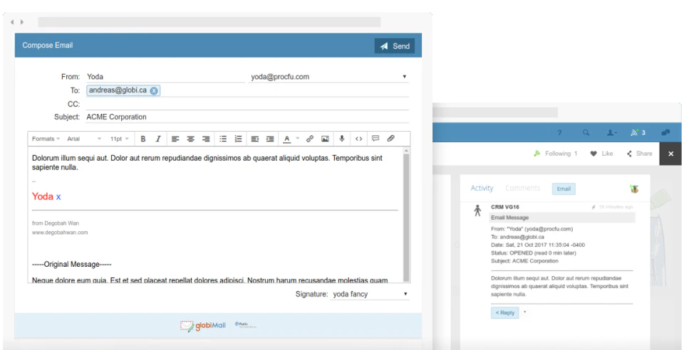 screenshot of GlobiMail for Podio